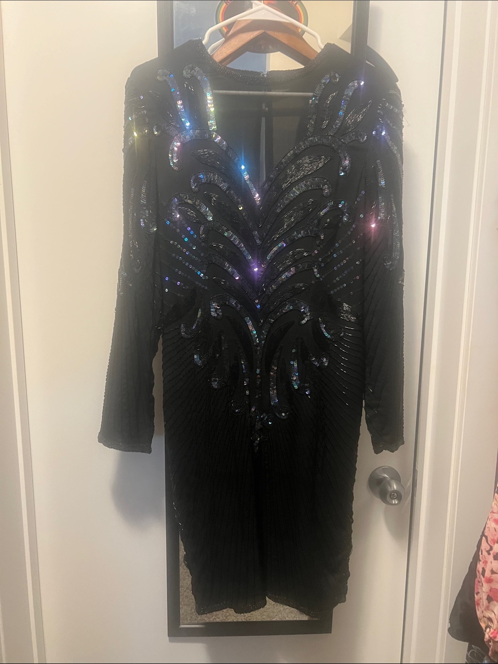 Patra Black Sequin Long Sleeve Evening Dress